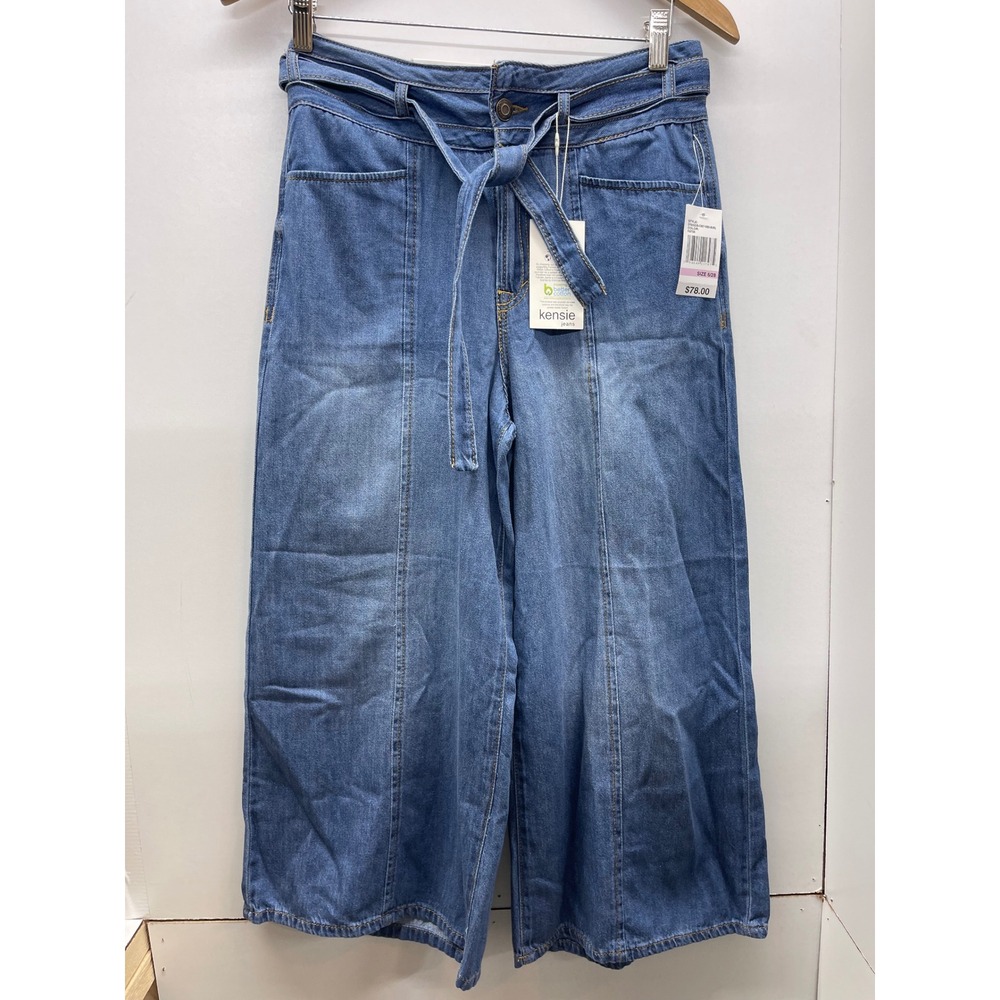 Kensie Jeans Kaya High Rise Wide Leg Ankle Blue Denim Pants Tie Waist 6/28 NWT